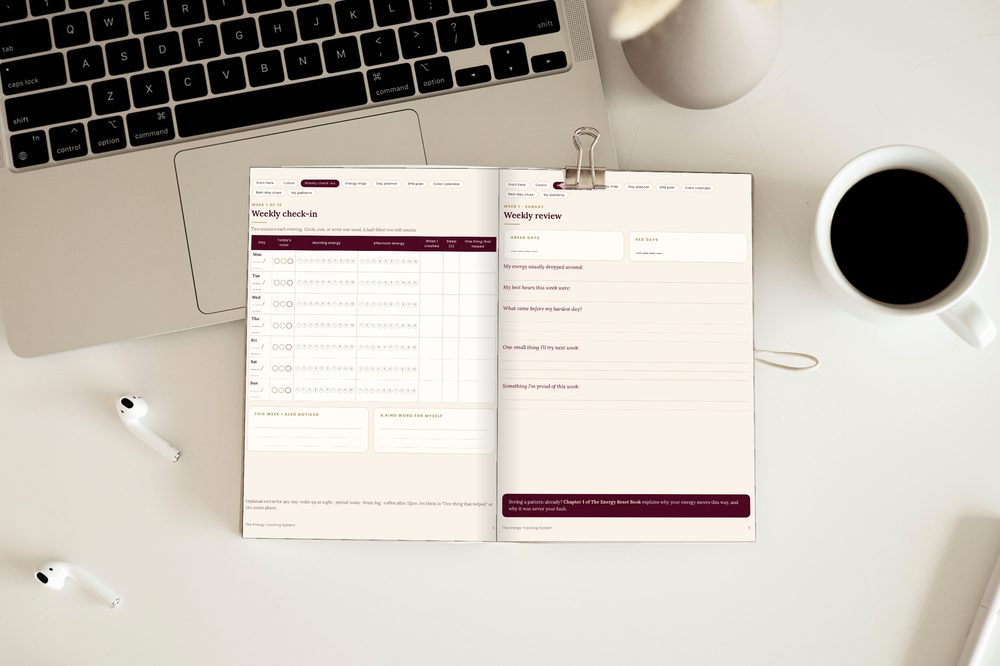 The Energy Tracking System printed and open on a desk